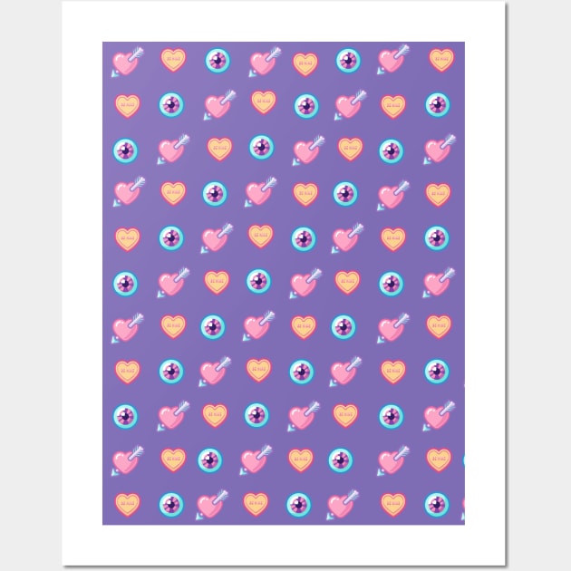 Hearts, eyeballs and sweets pattern Wall Art by Sugar & Bones